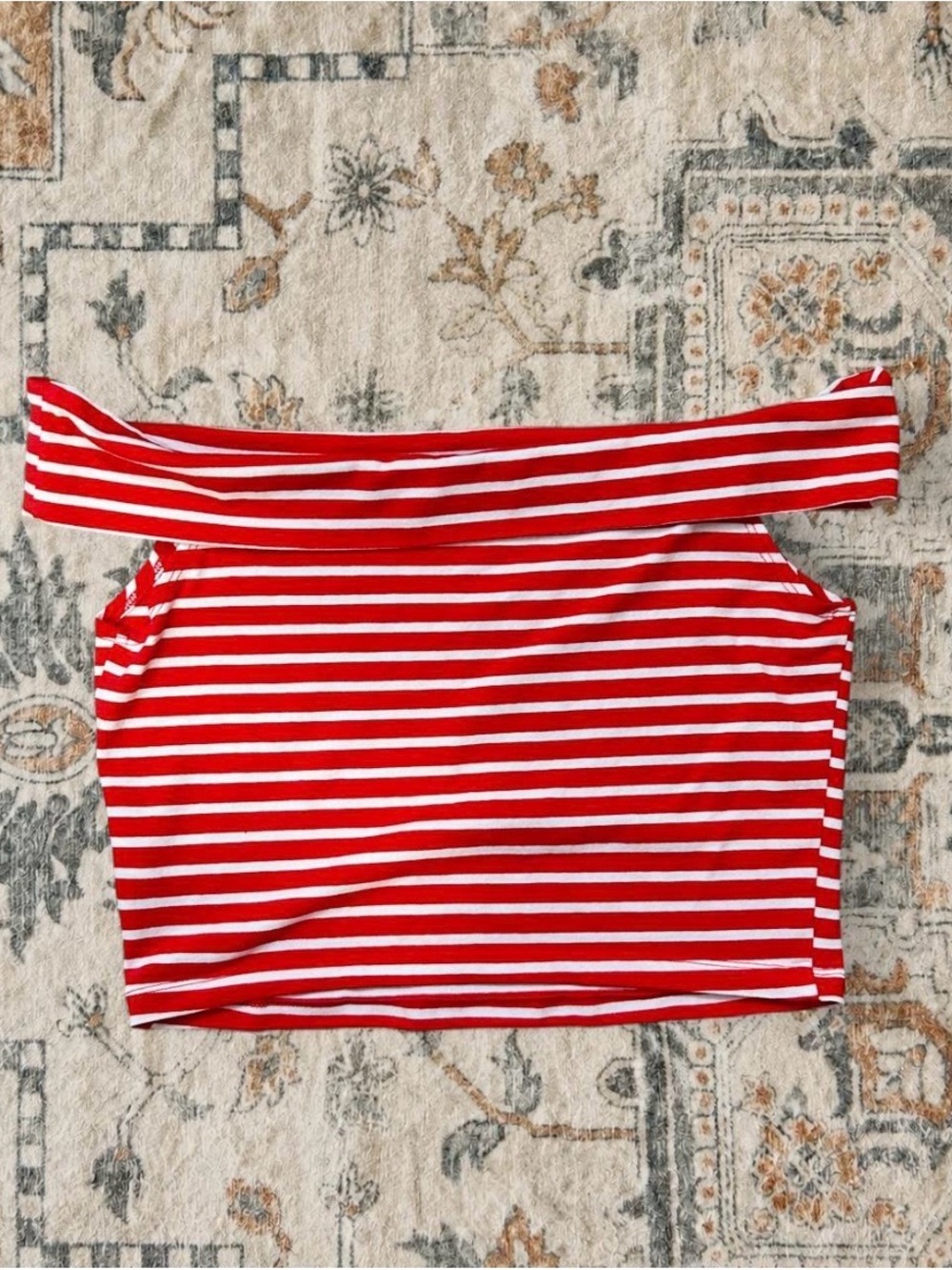 wild fable Red and White Striped Off-Shoulder Crop Top